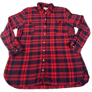 Mud Pie M/L Womens Plaid Red Navy Long Sleeve Shirt